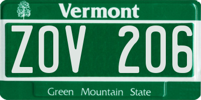 VT license plate ZOV206