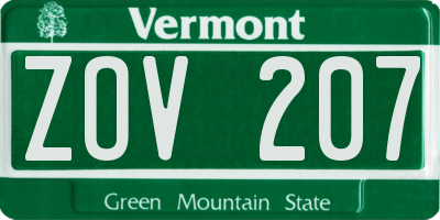 VT license plate ZOV207