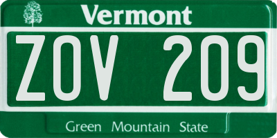 VT license plate ZOV209