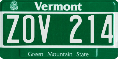 VT license plate ZOV214