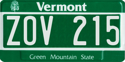VT license plate ZOV215