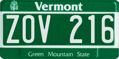VT license plate ZOV216