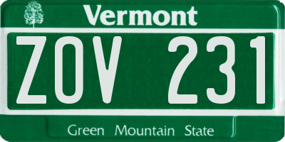 VT license plate ZOV231