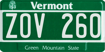 VT license plate ZOV260