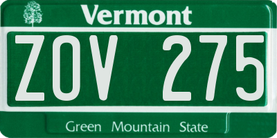 VT license plate ZOV275
