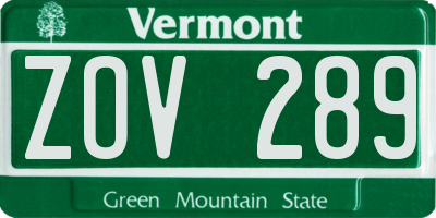 VT license plate ZOV289