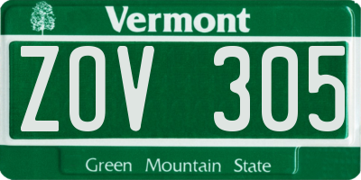 VT license plate ZOV305