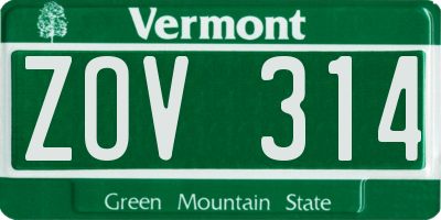 VT license plate ZOV314