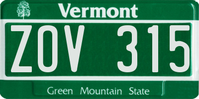 VT license plate ZOV315
