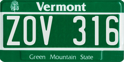 VT license plate ZOV316