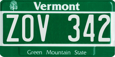 VT license plate ZOV342