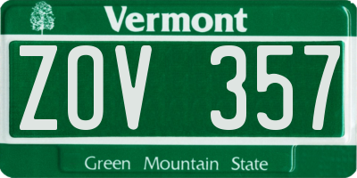 VT license plate ZOV357