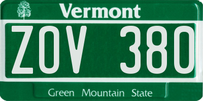 VT license plate ZOV380