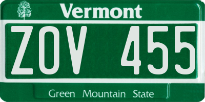 VT license plate ZOV455