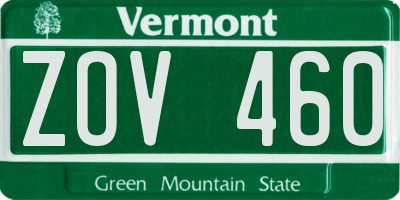 VT license plate ZOV460