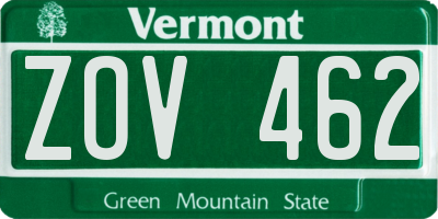 VT license plate ZOV462