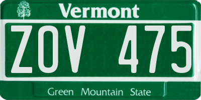 VT license plate ZOV475