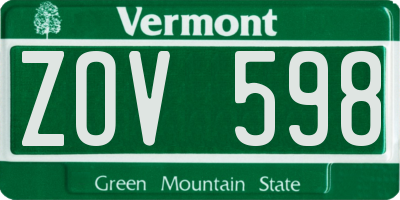 VT license plate ZOV598