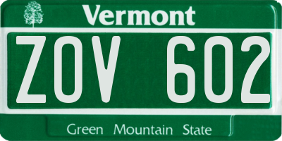 VT license plate ZOV602