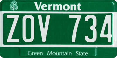 VT license plate ZOV734