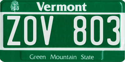 VT license plate ZOV803