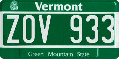 VT license plate ZOV933