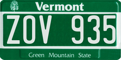 VT license plate ZOV935