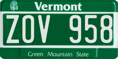 VT license plate ZOV958
