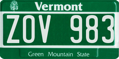 VT license plate ZOV983