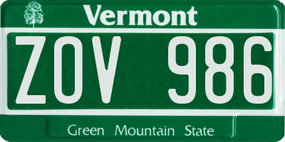 VT license plate ZOV986