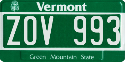 VT license plate ZOV993