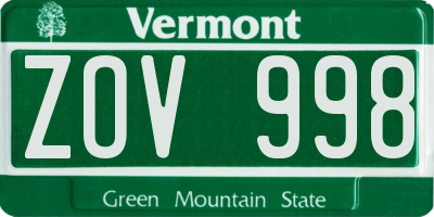 VT license plate ZOV998