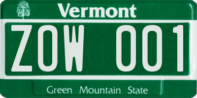 VT license plate ZOW001