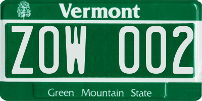 VT license plate ZOW002