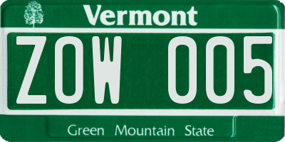 VT license plate ZOW005