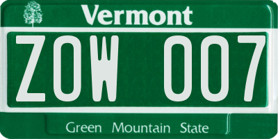 VT license plate ZOW007