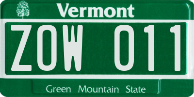 VT license plate ZOW011