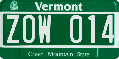 VT license plate ZOW014