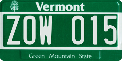 VT license plate ZOW015