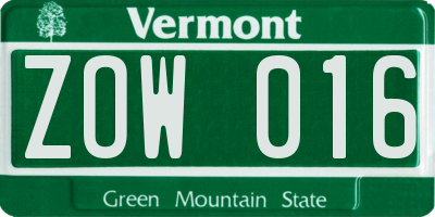 VT license plate ZOW016
