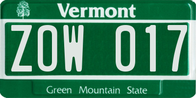 VT license plate ZOW017