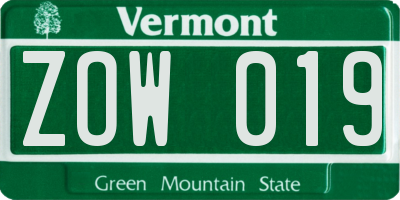 VT license plate ZOW019