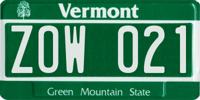 VT license plate ZOW021