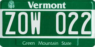 VT license plate ZOW022