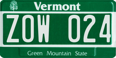 VT license plate ZOW024