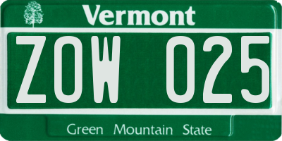 VT license plate ZOW025