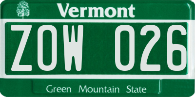 VT license plate ZOW026