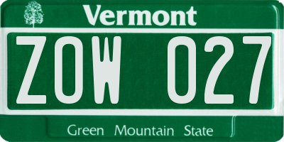 VT license plate ZOW027
