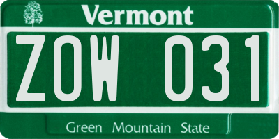 VT license plate ZOW031