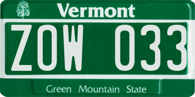 VT license plate ZOW033